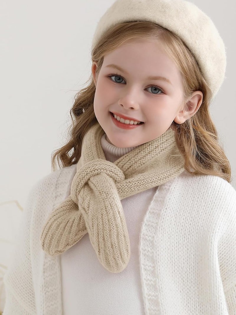 Haloumoning Kids Girls Knit Scarf Toddler Warm Winter Cross Tie Wrap Neck Warmer Cute Scarves 1-14 Years - Image 2